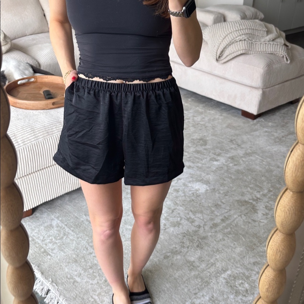 Auden target Black Women's Shorts satin pockets elastic waist